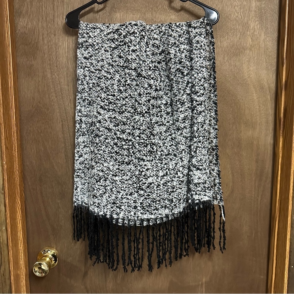 Black White Fluffy Fringe Scarf